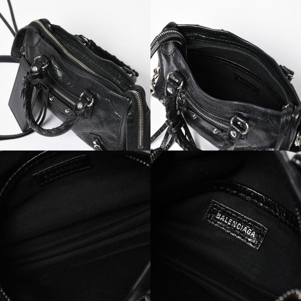極美品 BALENCIAGA バレンシアガ Le City Mini ル・シティ ミニ 2WAY ハンドバッグ ショルダーバッグ 505555 ブラック シルバー金具 中古 4a008278