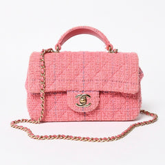新品同様 CHANEL シャネル チェーンショルダーバッグ ランダム番台 ココマーク ツイード マトラッセ ピンク ゴールド金具 中古 4a008243