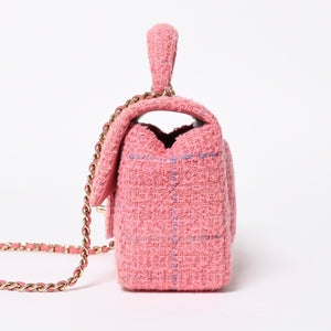 新品同様 CHANEL シャネル チェーンショルダーバッグ ランダム番台 ココマーク ツイード マトラッセ ピンク ゴールド金具 中古 4a008243