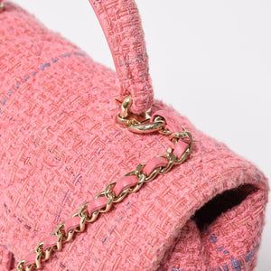 新品同様 CHANEL シャネル チェーンショルダーバッグ ランダム番台 ココマーク ツイード マトラッセ ピンク ゴールド金具 中古 4a008243