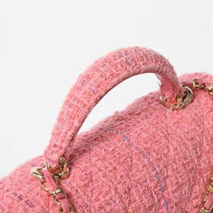 新品同様 CHANEL シャネル チェーンショルダーバッグ ランダム番台 ココマーク ツイード マトラッセ ピンク ゴールド金具 中古 4a008243