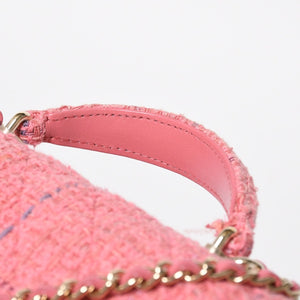 新品同様 CHANEL シャネル チェーンショルダーバッグ ランダム番台 ココマーク ツイード マトラッセ ピンク ゴールド金具 中古 4a008243