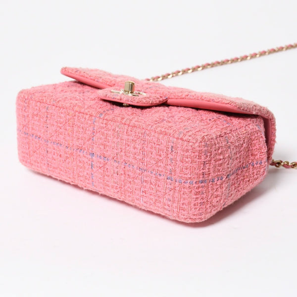 新品同様 CHANEL シャネル チェーンショルダーバッグ ランダム番台 ココマーク ツイード マトラッセ ピンク ゴールド金具 中古 4a008243