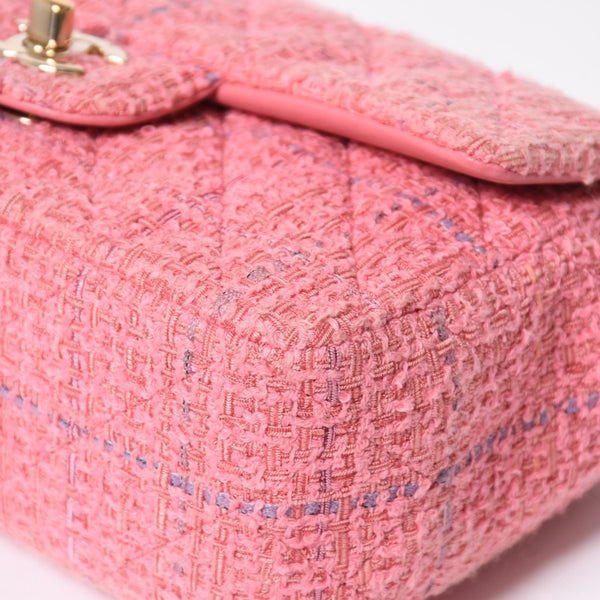 新品同様 CHANEL シャネル チェーンショルダーバッグ ランダム番台 ココマーク ツイード マトラッセ ピンク ゴールド金具 中古 4a008243