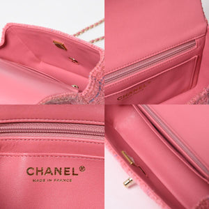 新品同様 CHANEL シャネル チェーンショルダーバッグ ランダム番台 ココマーク ツイード マトラッセ ピンク ゴールド金具 中古 4a008243