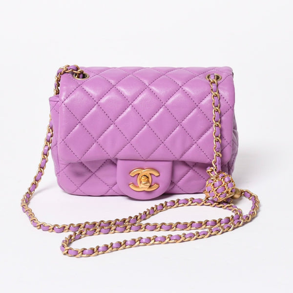 極美品 CHANEL シャネル ミニマトラッセ16 Sフラップ Sチェーンショルダーバッグ ランダム番台 ココマーク ラムスキン ラベンダー 中古 4a008217