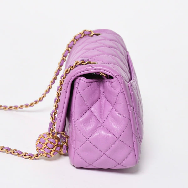 極美品 CHANEL シャネル ミニマトラッセ16 Sフラップ Sチェーンショルダーバッグ ランダム番台 ココマーク ラムスキン ラベンダー 中古 4a008217