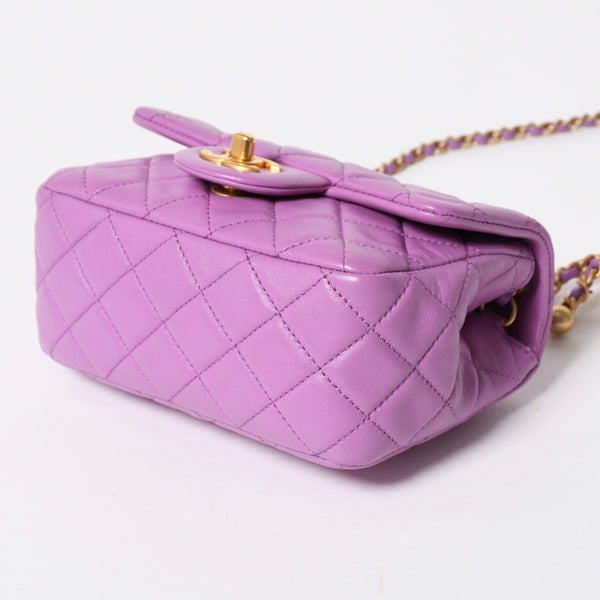 極美品 CHANEL シャネル ミニマトラッセ16 Sフラップ Sチェーンショルダーバッグ ランダム番台 ココマーク ラムスキン ラベンダー 中古 4a008217