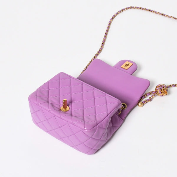 極美品 CHANEL シャネル ミニマトラッセ16 Sフラップ Sチェーンショルダーバッグ ランダム番台 ココマーク ラムスキン ラベンダー 中古 4a008217