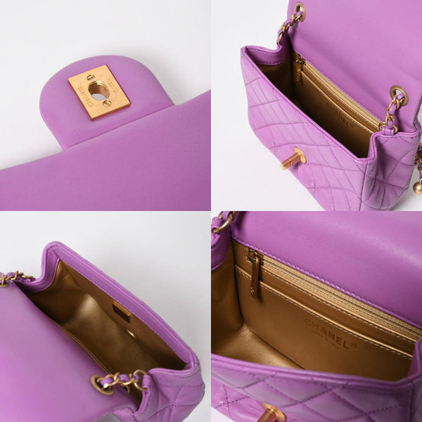 極美品 CHANEL シャネル ミニマトラッセ16 Sフラップ Sチェーンショルダーバッグ ランダム番台 ココマーク ラムスキン ラベンダー 中古 4a008217