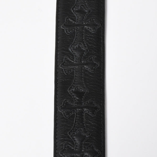 CHROME HEARTS クロムハーツ クロスパッチ ベルトストラップ サイズ32 レザー シルバー925 ブラック 美品 中古 4a008227