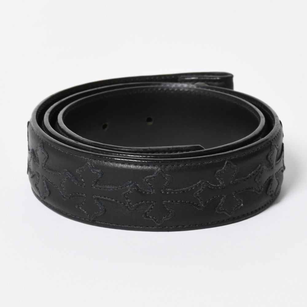 CHROME HEARTS クロムハーツ クロスパッチ ベルトストラップ サイズ32 レザー シルバー925 ブラック 美品 中古 4a008227