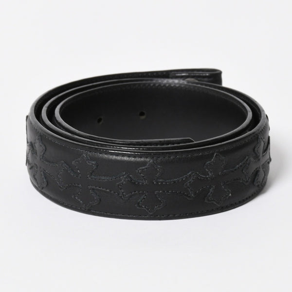 CHROME HEARTS クロムハーツ クロスパッチ ベルトストラップ サイズ32 レザー シルバー925 ブラック 美品 中古 4a008227