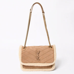 新品同様品 Saint Laurent サンローラン ニキ シアリング ショルダーバッグ バッグ ブラウン ベージュ ゴールド金具 中古 4a008223