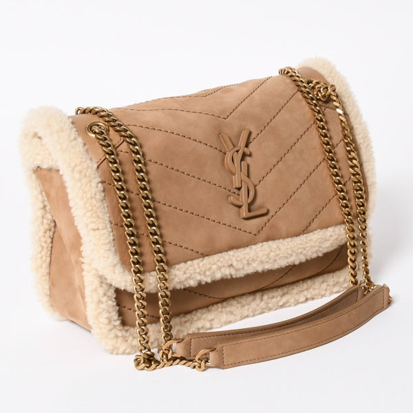 新品同様品 Saint Laurent サンローラン ニキ シアリング ショルダーバッグ バッグ ブラウン ベージュ ゴールド金具 中古 4a008223