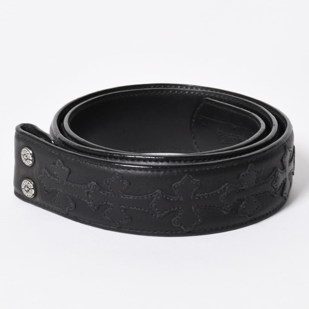CHROME HEARTS クロムハーツ クロスパッチ ベルトストラップ サイズ32 レザー シルバー925 ブラック 美品 中古 4a008227