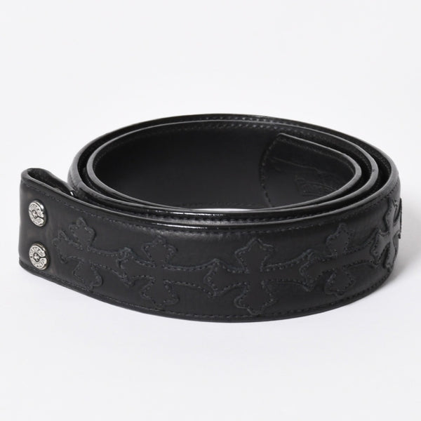 CHROME HEARTS クロムハーツ クロスパッチ ベルトストラップ サイズ32 レザー シルバー925 ブラック 美品 中古 4a008227