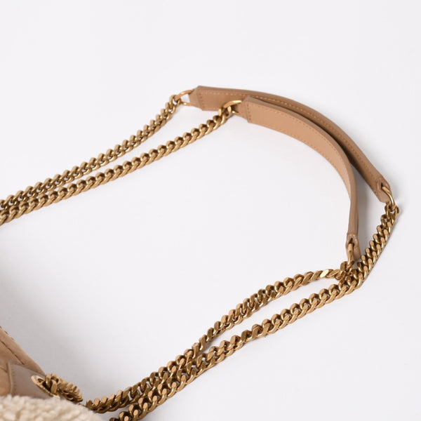 新品同様品 Saint Laurent サンローラン ニキ シアリング ショルダーバッグ バッグ ブラウン ベージュ ゴールド金具 中古 4a008223