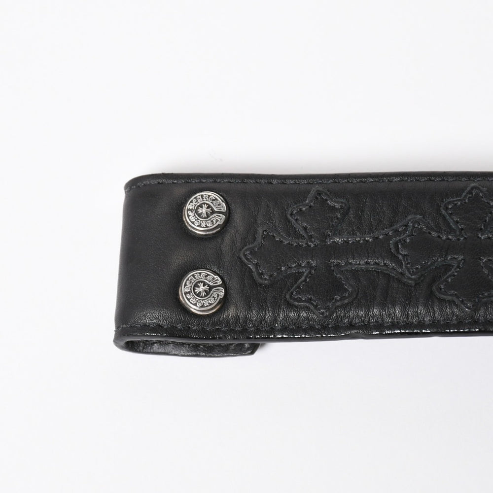 CHROME HEARTS クロムハーツ クロスパッチ ベルトストラップ サイズ32 レザー シルバー925 ブラック 美品 中古 4a008227