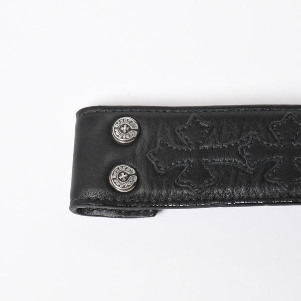 CHROME HEARTS クロムハーツ クロスパッチ ベルトストラップ サイズ32 レザー シルバー925 ブラック 美品 中古 4a008227