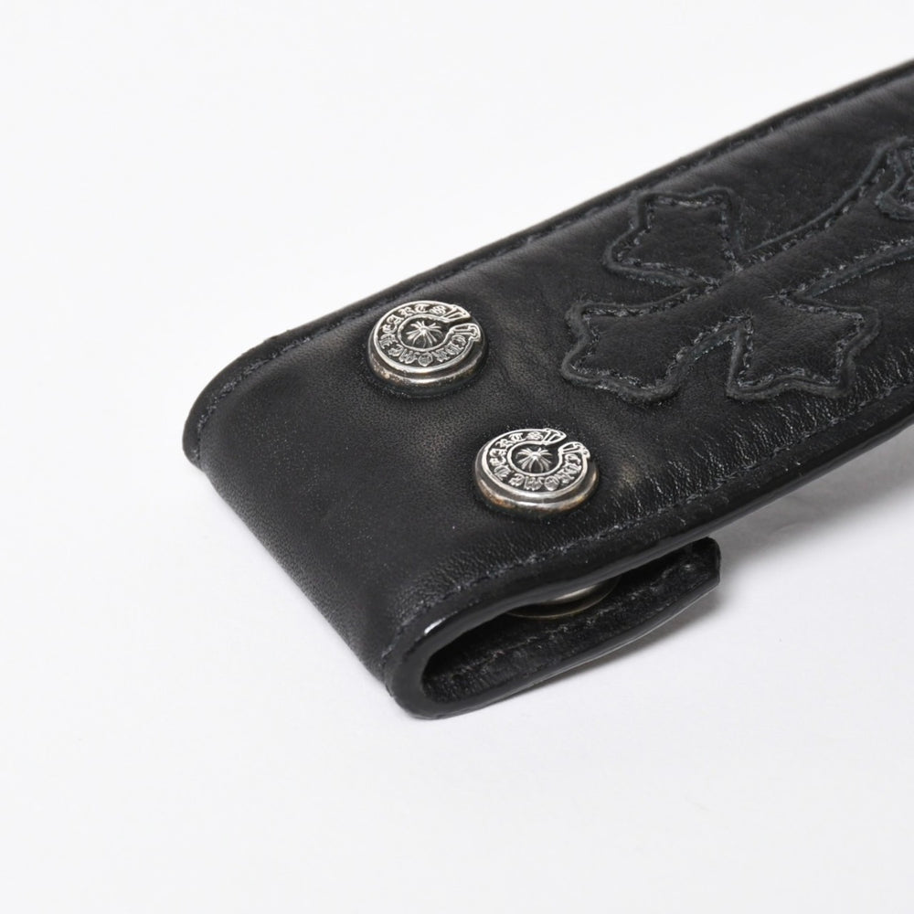 CHROME HEARTS クロムハーツ クロスパッチ ベルトストラップ サイズ32 レザー シルバー925 ブラック 美品 中古 4a008227