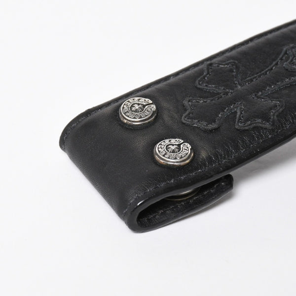 CHROME HEARTS クロムハーツ クロスパッチ ベルトストラップ サイズ32 レザー シルバー925 ブラック 美品 中古 4a008227