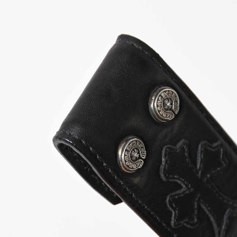 CHROME HEARTS クロムハーツ クロスパッチ ベルトストラップ サイズ32 レザー シルバー925 ブラック 美品 中古 4a008227
