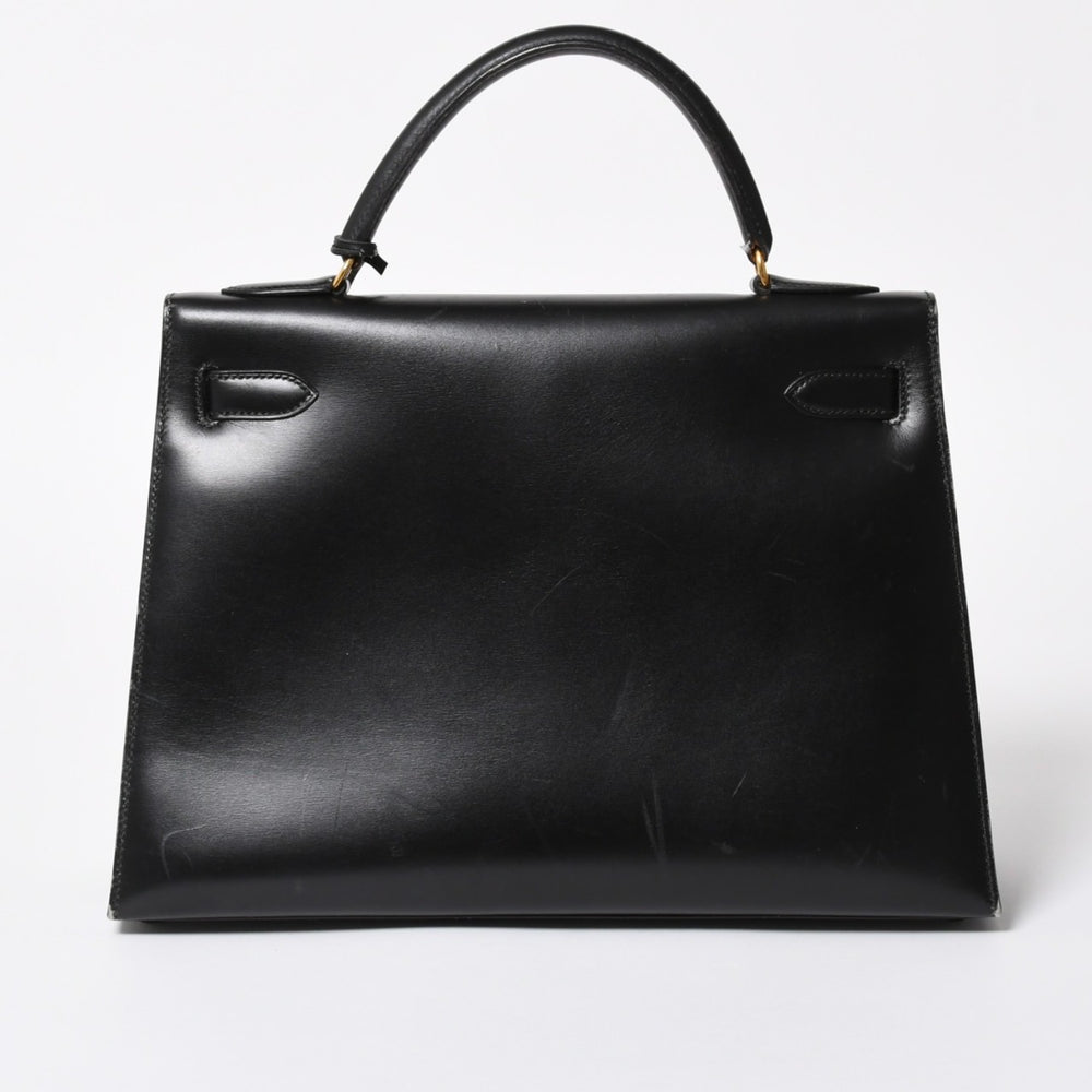 HERMES エルメス ケリー32 外縫い ブラック ⚪︎V刻印 ボックスカーフ ゴールド金具 ハンドバッグ 2WAY 美品 中古 4a008216