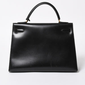 HERMES エルメス ケリー32 外縫い ブラック ⚪︎V刻印 ボックスカーフ ゴールド金具 ハンドバッグ 2WAY 美品 中古 4a008216