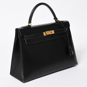 HERMES エルメス ケリー32 外縫い ブラック ⚪︎V刻印 ボックスカーフ ゴールド金具 ハンドバッグ 2WAY 美品 中古 4a008216