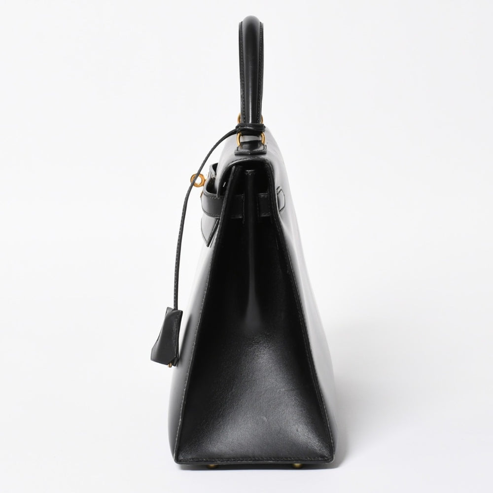 HERMES エルメス ケリー32 外縫い ブラック ⚪︎V刻印 ボックスカーフ ゴールド金具 ハンドバッグ 2WAY 美品 中古 4a008216