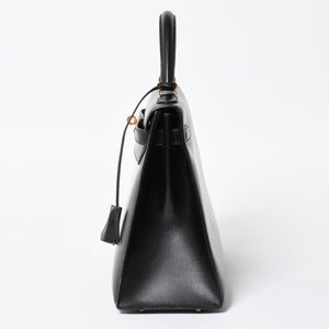 HERMES エルメス ケリー32 外縫い ブラック ⚪︎V刻印 ボックスカーフ ゴールド金具 ハンドバッグ 2WAY 美品 中古 4a008216