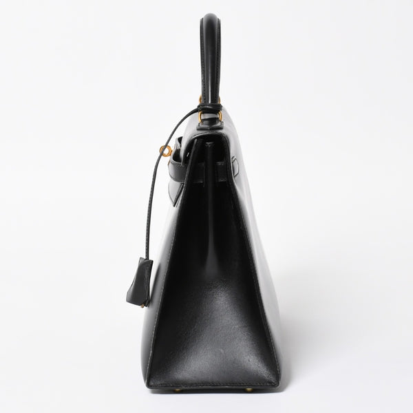 HERMES エルメス ケリー32 外縫い ブラック ⚪︎V刻印 ボックスカーフ ゴールド金具 ハンドバッグ 2WAY 美品 中古 4a008216