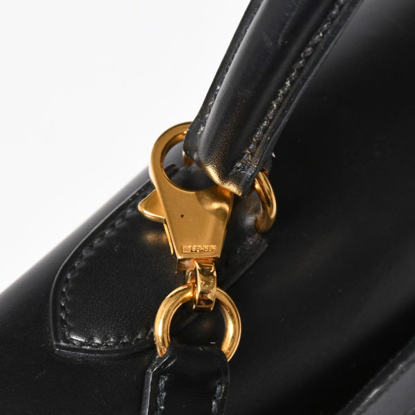 HERMES エルメス ケリー32 外縫い ブラック ⚪︎V刻印 ボックスカーフ ゴールド金具 ハンドバッグ 2WAY 美品 中古 4a008216