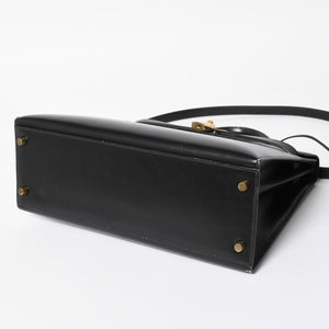 HERMES エルメス ケリー32 外縫い ブラック ⚪︎V刻印 ボックスカーフ ゴールド金具 ハンドバッグ 2WAY 美品 中古 4a008216