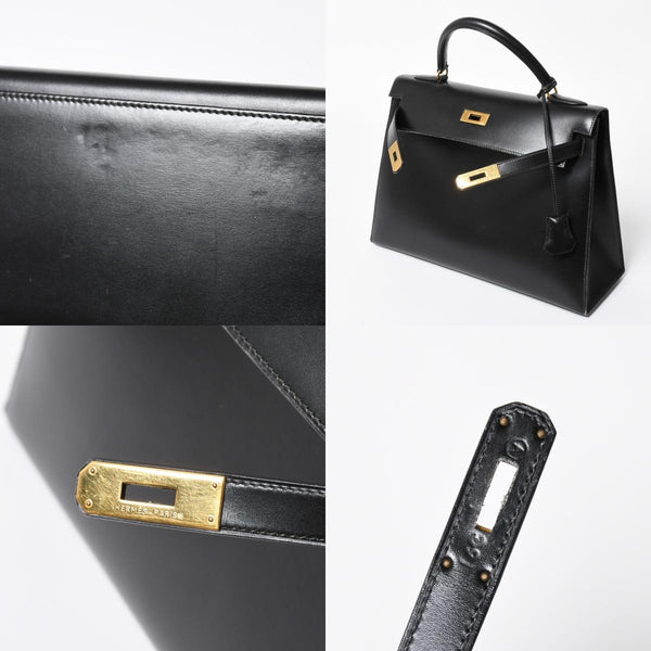 HERMES エルメス ケリー32 外縫い ブラック ⚪︎V刻印 ボックスカーフ ゴールド金具 ハンドバッグ 2WAY 美品 中古 4a008216