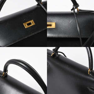 HERMES エルメス ケリー32 外縫い ブラック ⚪︎V刻印 ボックスカーフ ゴールド金具 ハンドバッグ 2WAY 美品 中古 4a008216