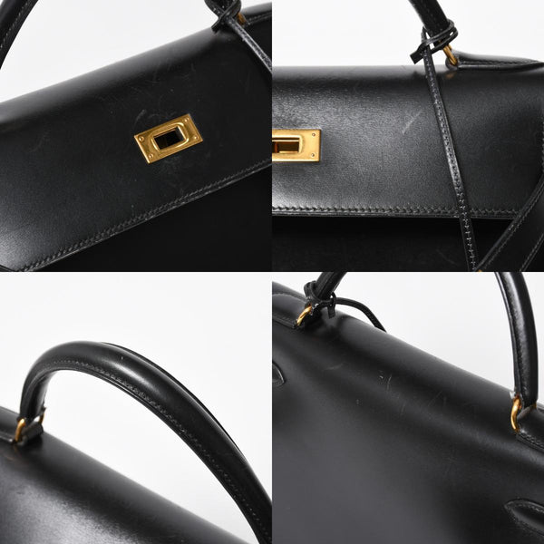 HERMES エルメス ケリー32 外縫い ブラック ⚪︎V刻印 ボックスカーフ ゴールド金具 ハンドバッグ 2WAY 美品 中古 4a008216