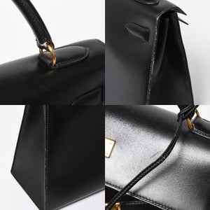 HERMES エルメス ケリー32 外縫い ブラック ⚪︎V刻印 ボックスカーフ ゴールド金具 ハンドバッグ 2WAY 美品 中古 4a008216