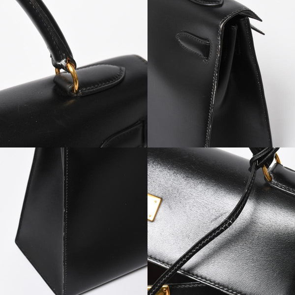 HERMES エルメス ケリー32 外縫い ブラック ⚪︎V刻印 ボックスカーフ ゴールド金具 ハンドバッグ 2WAY 美品 中古 4a008216