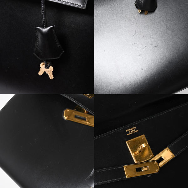 HERMES エルメス ケリー32 外縫い ブラック ⚪︎V刻印 ボックスカーフ ゴールド金具 ハンドバッグ 2WAY 美品 中古 4a008216