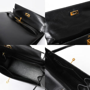 HERMES エルメス ケリー32 外縫い ブラック ⚪︎V刻印 ボックスカーフ ゴールド金具 ハンドバッグ 2WAY 美品 中古 4a008216