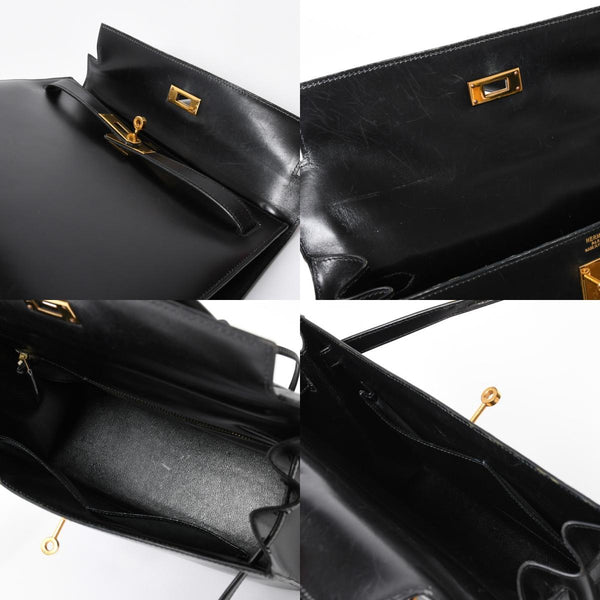 HERMES エルメス ケリー32 外縫い ブラック ⚪︎V刻印 ボックスカーフ ゴールド金具 ハンドバッグ 2WAY 美品 中古 4a008216