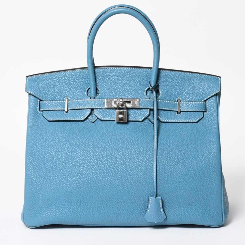 極美品 HERMES エルメス BIRKIN バーキン35 ブルージーン シルバー金具 トリヨンクレマンス ハンドバッグ □H刻印 中古 4a008214