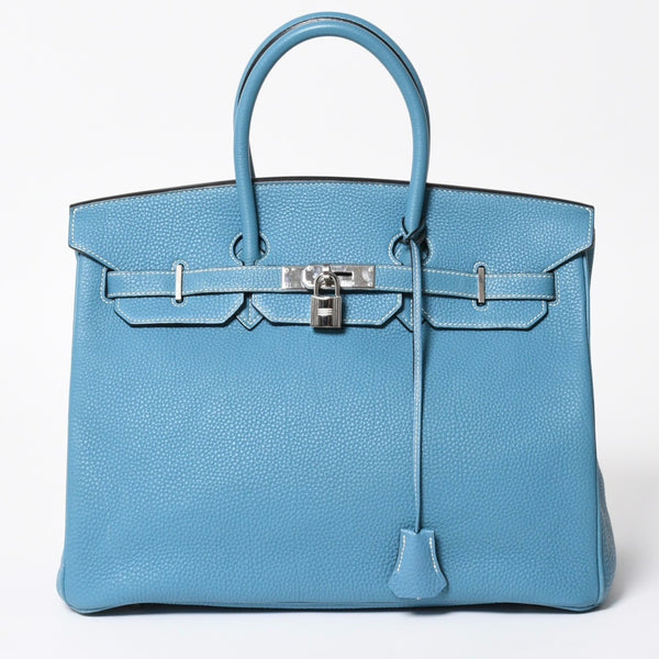 極美品 HERMES エルメス BIRKIN バーキン35 ブルージーン シルバー金具 トリヨンクレマンス ハンドバッグ □H刻印 中古 4a008214
