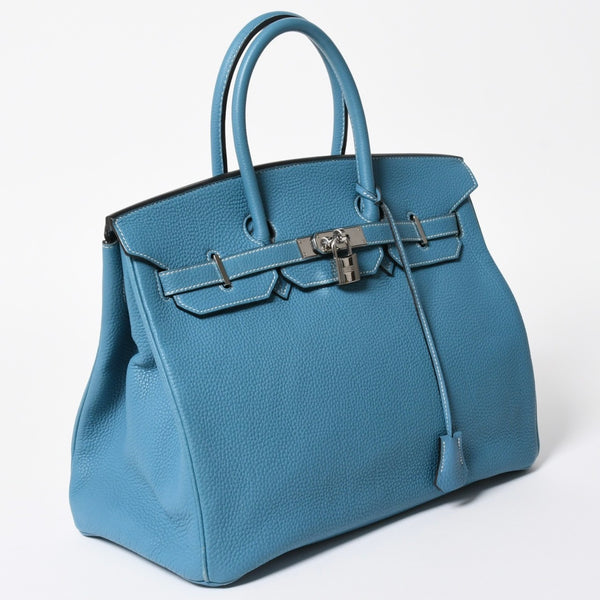 極美品 HERMES エルメス BIRKIN バーキン35 ブルージーン シルバー金具 トリヨンクレマンス ハンドバッグ □H刻印 中古 4a008214