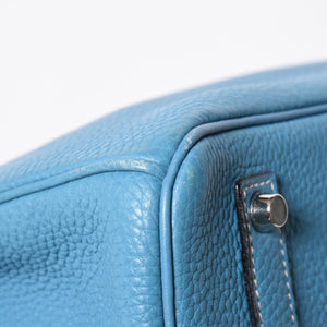 極美品 HERMES エルメス BIRKIN バーキン35 ブルージーン シルバー金具 トリヨンクレマンス ハンドバッグ □H刻印 中古 4a008214