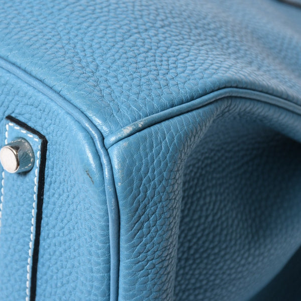 極美品 HERMES エルメス BIRKIN バーキン35 ブルージーン シルバー金具 トリヨンクレマンス ハンドバッグ □H刻印 中古 4a008214
