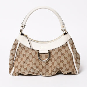 極美品 GUCCI グッチ ワンショルダーバッグ ハンドバッグ アビー 190525 001013 GGキャンバス レザー ホワイト ベージュ ゴールド金具 中古 4a008274