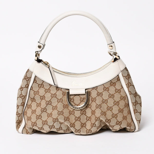 極美品 GUCCI グッチ ワンショルダーバッグ ハンドバッグ アビー 190525 001013 GGキャンバス レザー ホワイト ベージュ ゴールド金具 中古 4a008274
